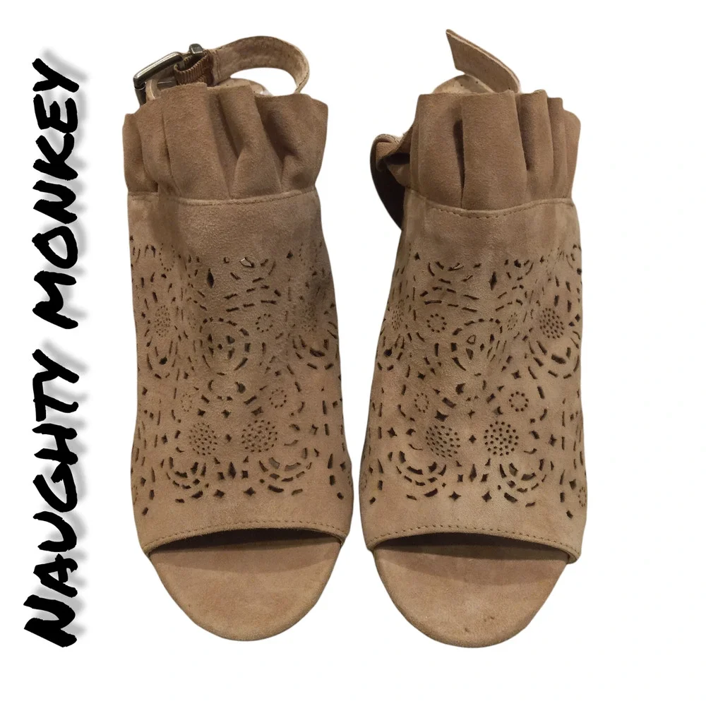 NWOB Naughty Monkey Chunky Open Toe Die Cut Heels 7.5 - Picture 2 of 9